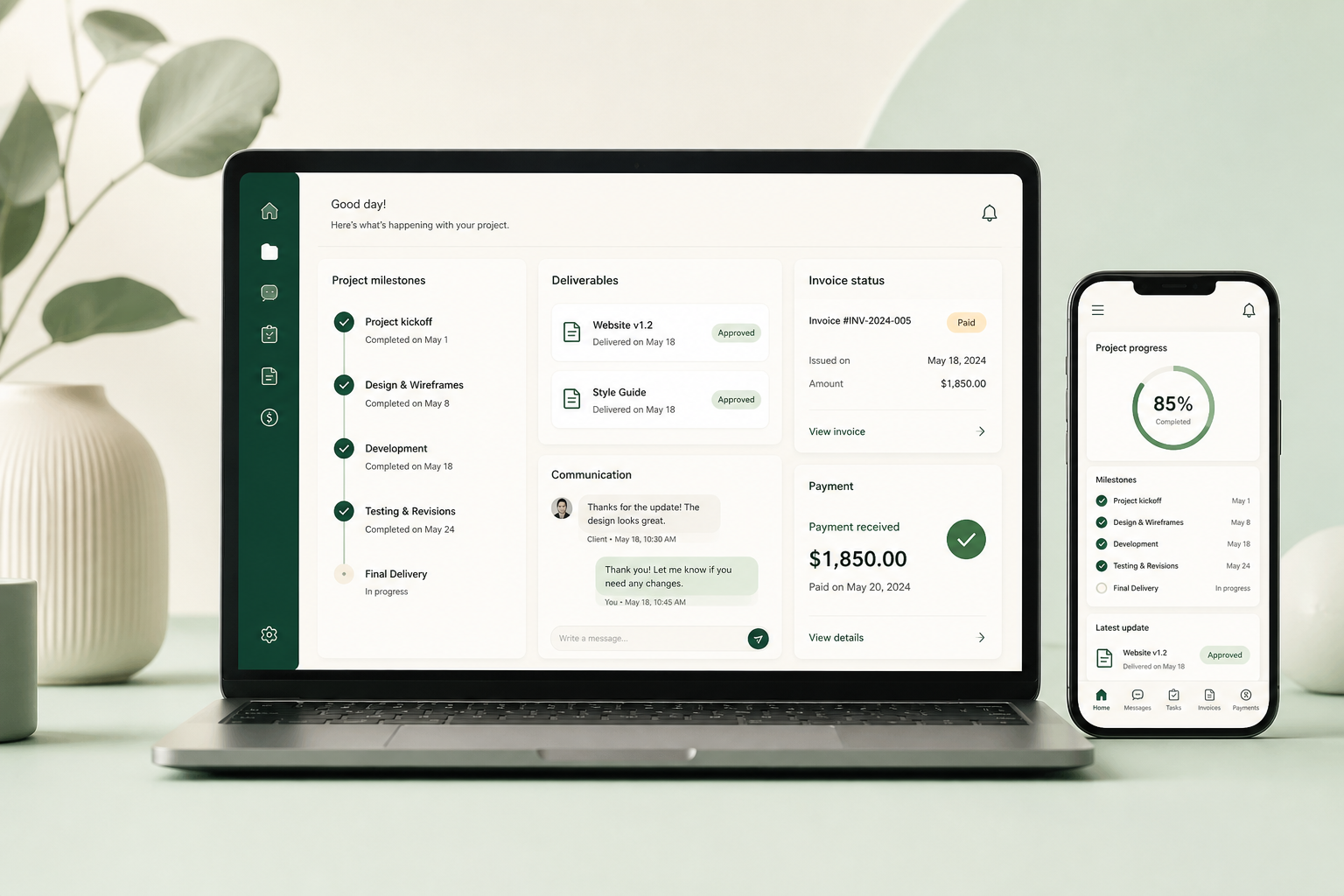 Organized freelance project and payment workspace